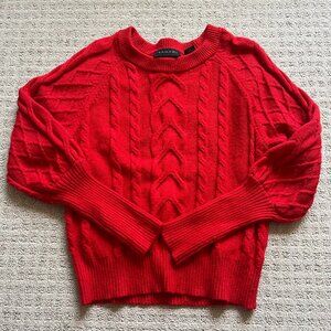 Tahari Red Cable Knit Ribbed Sweater